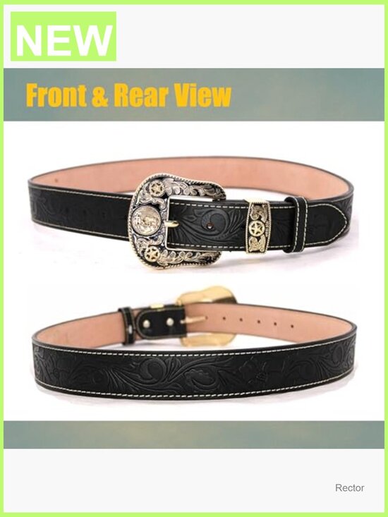 Vintage Embossed Leather Cowgirl Belt with Engraved Western Buckle